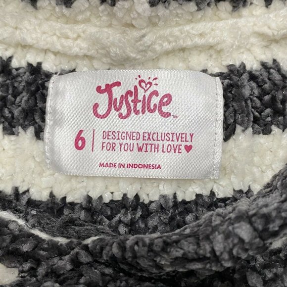 NWT JUSTICE Girls Sweater Hoodie Sz 6 Gray Ivory Stripes Pull-Over Stretch #0467 - Picture 4 of 4